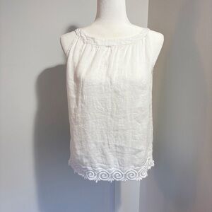 0039 Italy Josi Fancy 100% Linen Sleeveless Top Blouse Size XS White Floral Lace